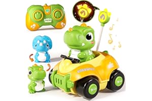 Uregoio Remote Control Car for Toddlers 1-3, Dinosaur Car for Kids Age 2-4, Babies Toys for 18+Months, RC Car with LED Lights & Music, Boys and Girls Christmas Birthday Gifts 2 3 4 5 Years Old