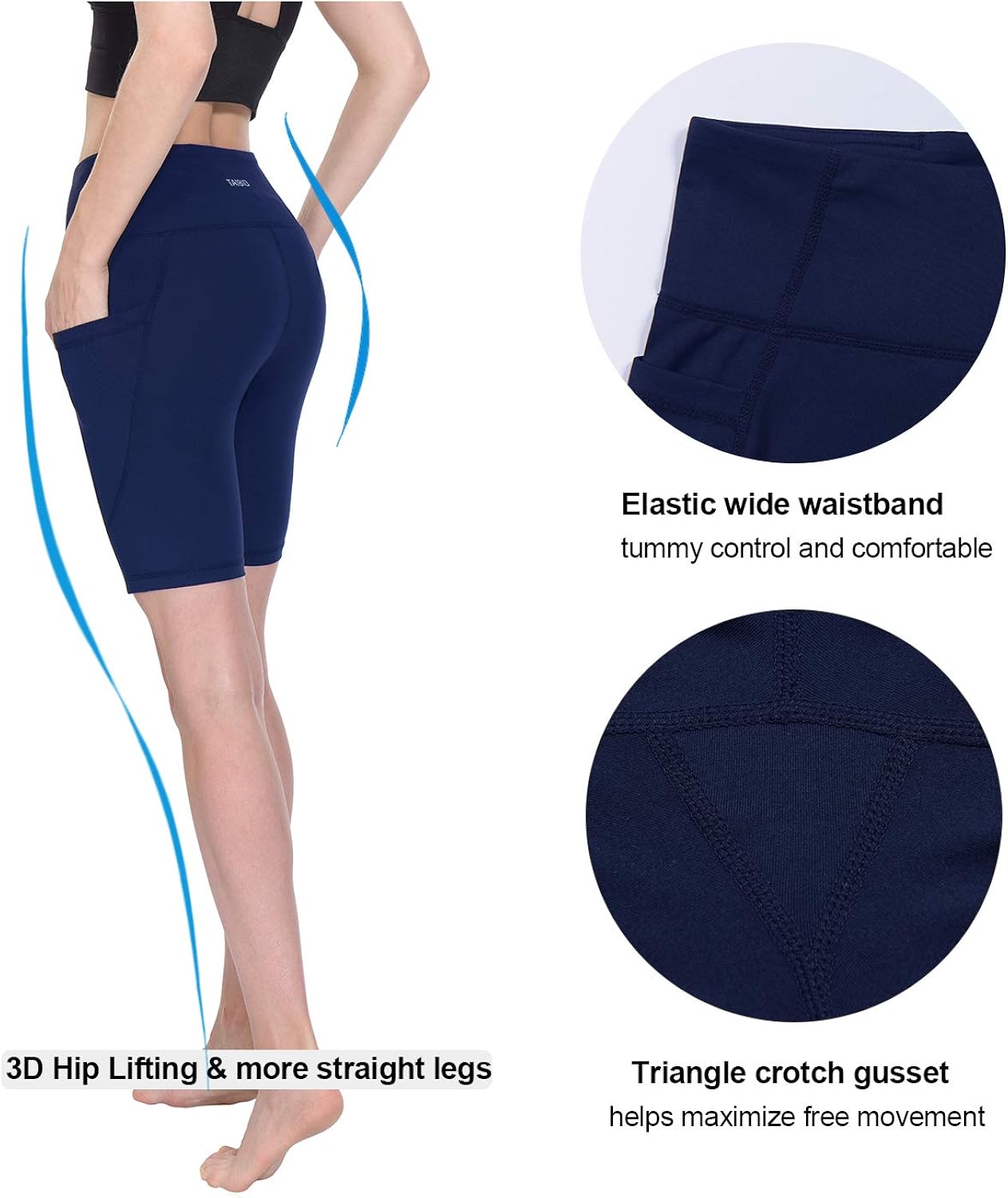 TAIBID Women's High Waist Workout Running Yoga Shorts Side Pockets Tummy Control Athletic Shorts, Size S - XXL: Clothing
