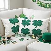 Mixweer 2 Pcs St. Patrick's Day Plush Pillow Covers 12 x 20 Inch Irish Clover Throw Pillowcases White Green Sequin Cushion Covers Home Decor for Couch Sofa Bed Farmhouse Decorative