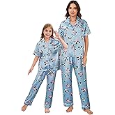 Mommy and Me Pajamas Mother Daughter Family Matching Sleepwear Button Down Silky Satin Nightwear