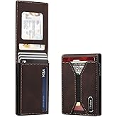 Denior Mens Pop up Credit Card Wallet, Magnetic Flip on Metal Case with Clear ID Window RFID Blocking, 3 Card Slots Capacity for 10-13 Cards Wallet Gift for Men (Brown)