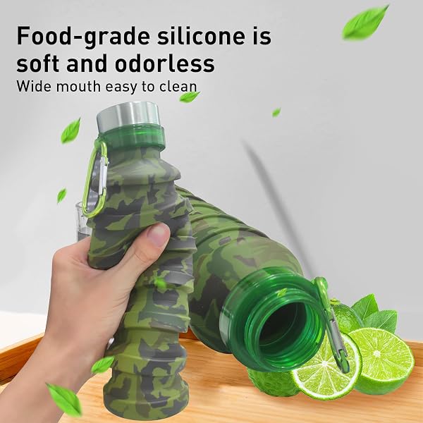 ITAX-WORLD COLLAPSIBLE WATER BOTTLE, LEAK PROOF TWIST CAP FOLDABLE TRAVEL WATER BOTTLES, ODORLESS SILICONE BPA FREE PORTABLE SPORT WATER BOTTLES FOR HIKING, CAMPING, CYCLING, GYM, FISHING 550ML/18OZ