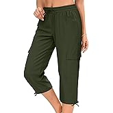 HOTGIFT Women Capris Cargo Pants 2026 Summer Hiking Pants Casual Lightweight Outdoor Quick Dry with 6 Pockets