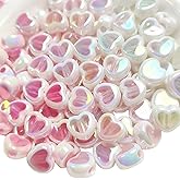 ARTISAMILY 50pcs Crystal Acrylic Heart Beads Clear Pink Valentine's Day Bracelet Beads 12mm Mini Loose Spacer Handmade Heart Charm for DIY Necklace Earring Jewelry Making