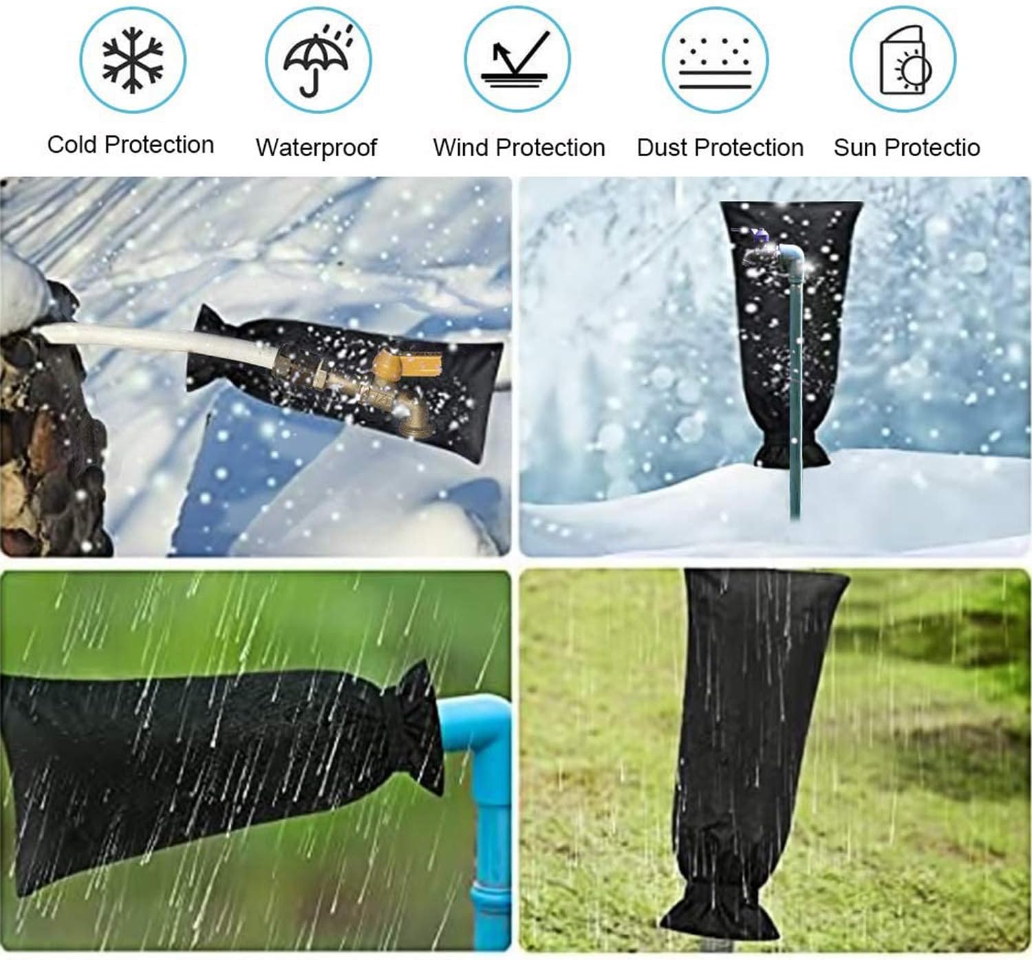 Senksll Outdoor Faucet Cover Socks for Winter Freeze Protection, Reusable Faucet Insulation, Anti-Freeze Hose Bib, Black, Set of 1(Long) : Garden & Outdoor
