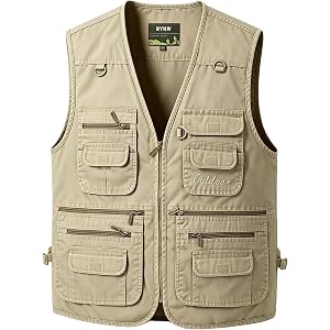 Deovige Men's Fishing Vest with Multi Pockets Outdoor Utility Work Safari Costume Travel Photo Cargo Vest Tactical Jacket