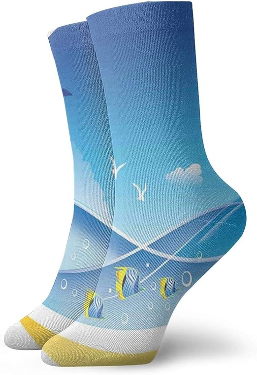 Compression High SocksExotic Sea Waves In Fauna Frame With