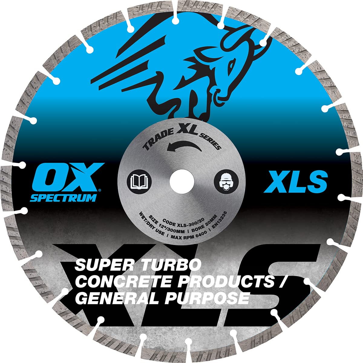 OX Tools Trade XL Super - Turbo Segmented Diamond Blade - Concrete & GP - 300/20mm, Blue