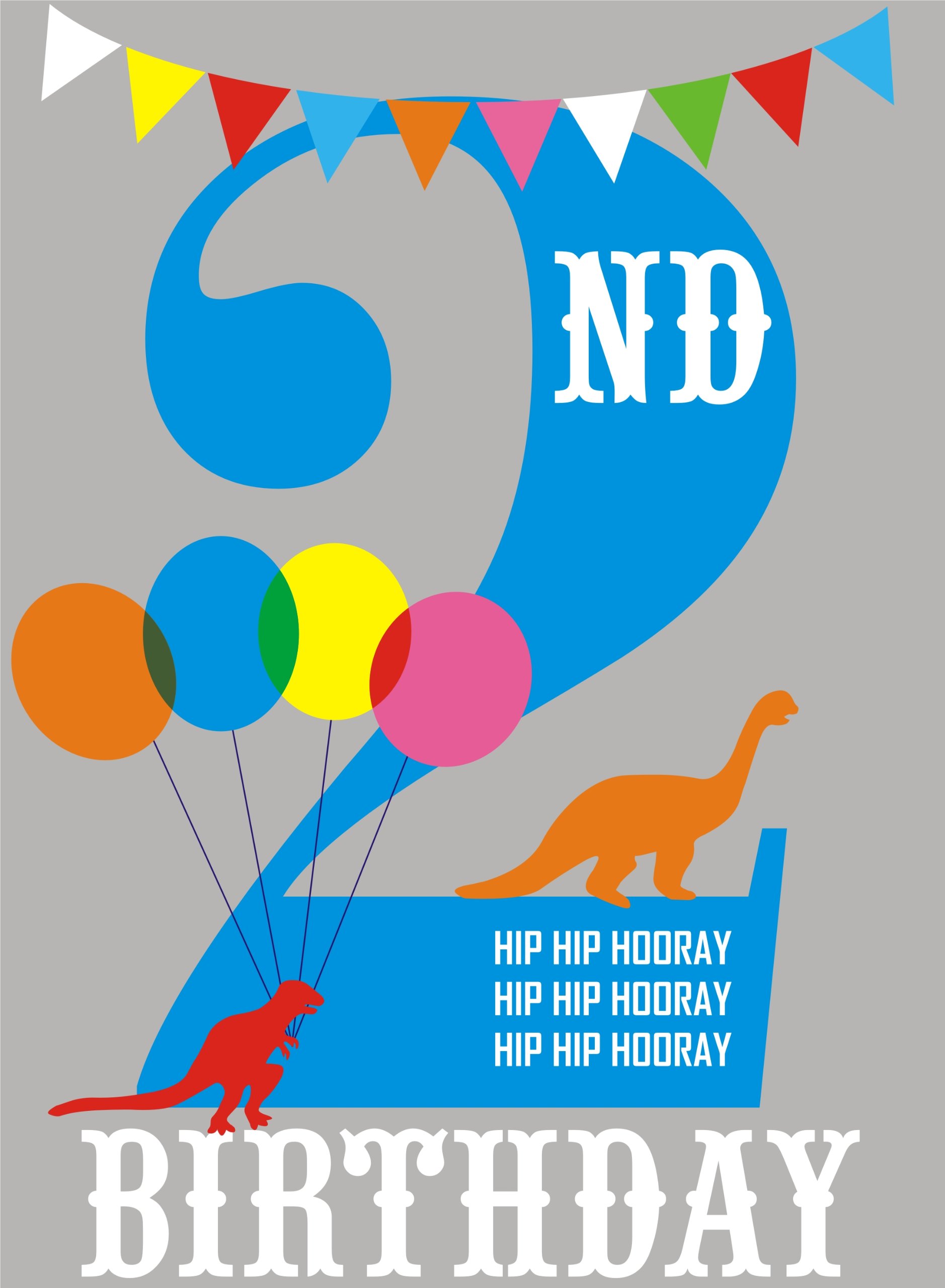 Claire Giles Greeting Cards, Happy 2nd Birthday Card, Blue Age 2 Boys Birthday Greeting Card, Hip Hip Hooray