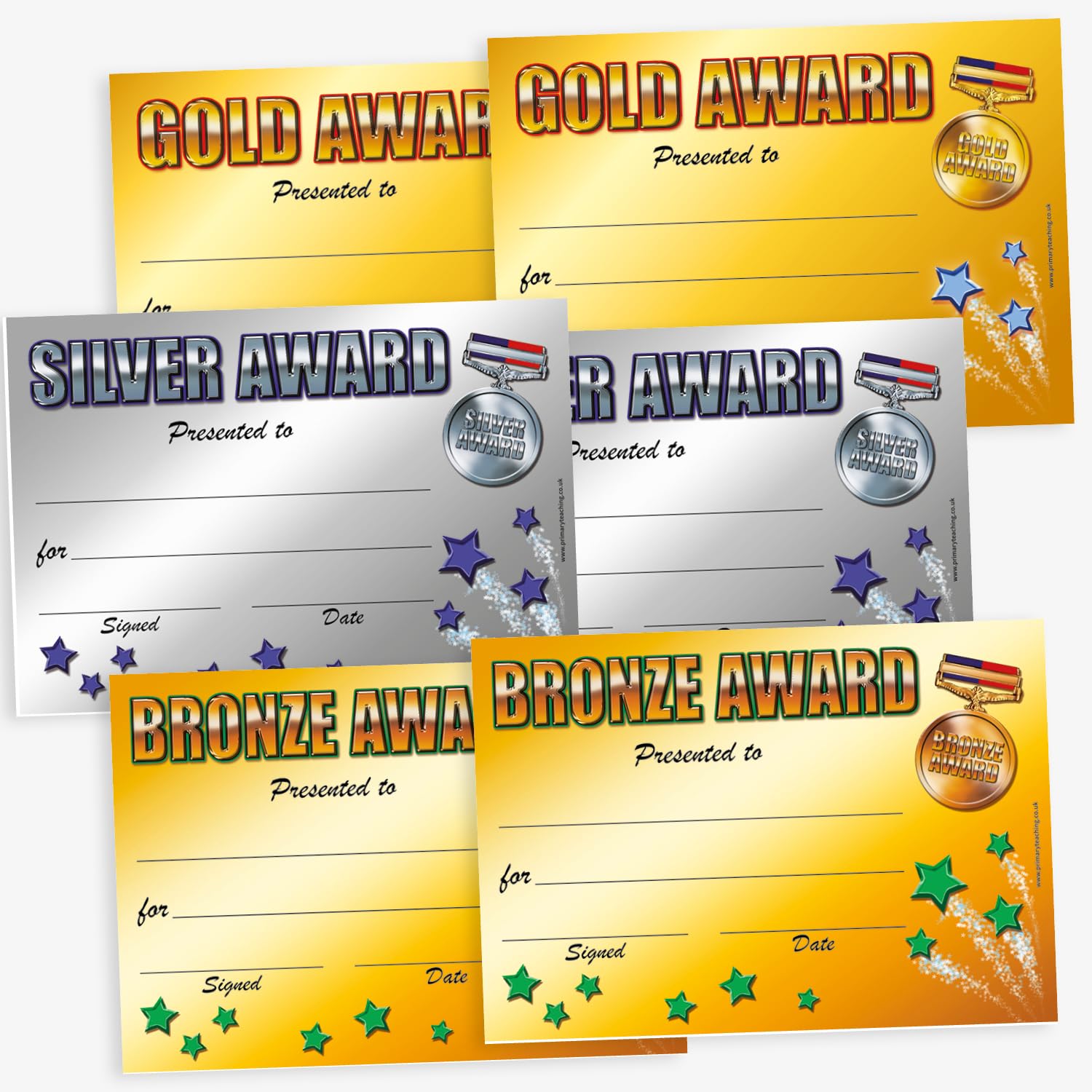 120 Gold Silver and Bronze Award 1st 2nd 3rd Place Medal Childrens Pupils School Reward Certificates Value Pack A5 Primary Teaching Services
