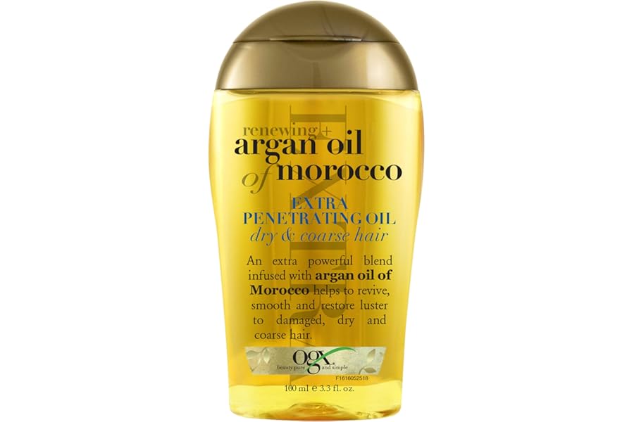 OGX Renewing + Argan Oil of Morocco Hair Oil, Extra Strength Penetrating Serum Treatment for Dry, Damaged, Frizzy, Curly & Coarse Hair, Cold-Pressed Argan Oil, Shine, 3.3 Fl Oz