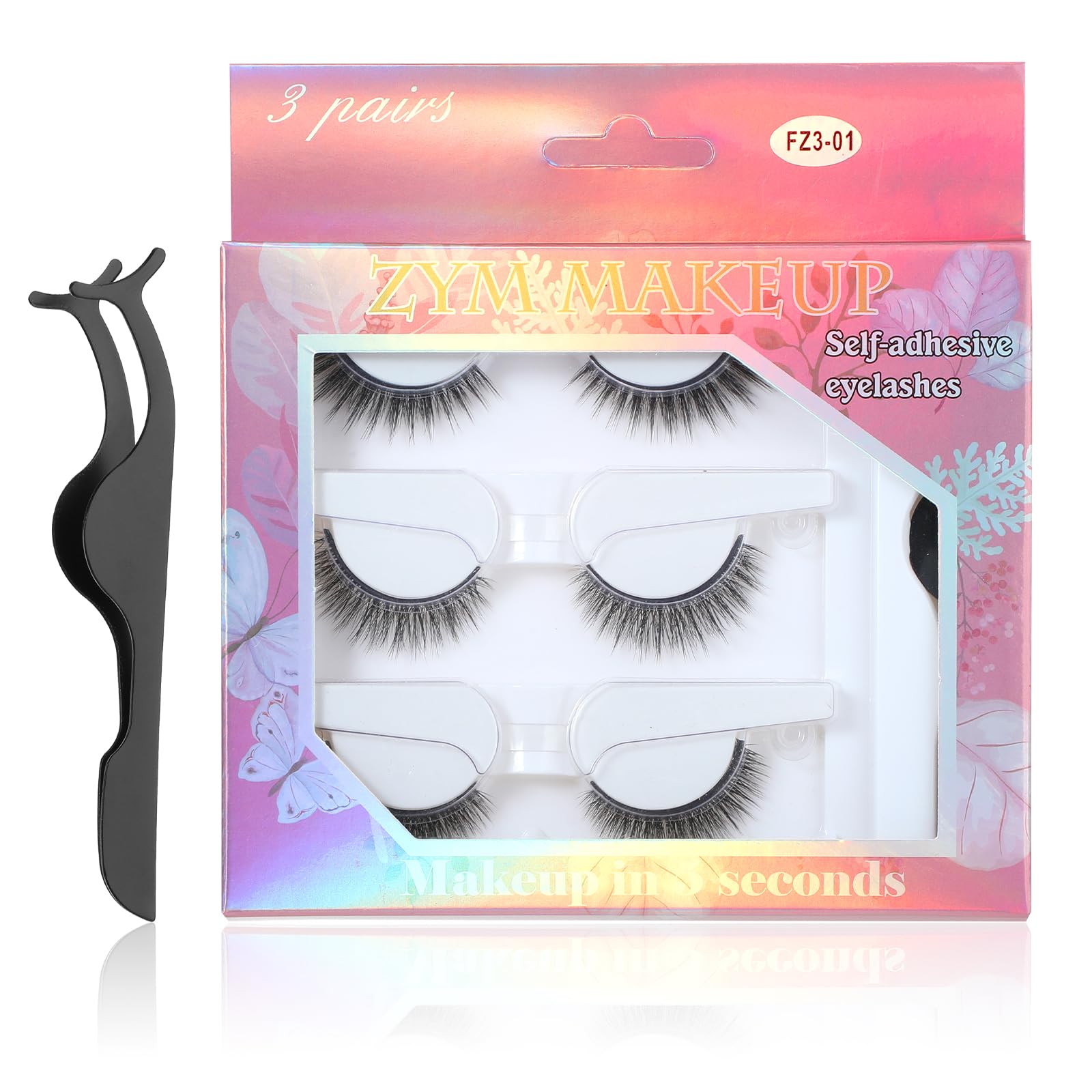 Photo 1 of Self Adhesive Eyelashes Wispy Faux Mink Self Sticking Eyelashes, Reusable Eyelashes No Glue Needed Natural Look with Eyelash Tweezers, Waterproof Wispy Eyelashes False Eyelashes for Beginners