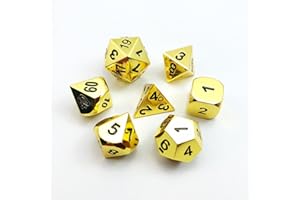 BESCON DICE Set of 7 Deluxe Metal Golden Polyhedral Game Dice Set, Golden RPG Game Dice 7pcs Set of d4 d6 d8 d10 d12 d20 d%