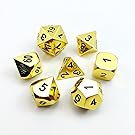 Set of 7 Deluxe Metal Golden Polyhedral game Dice Set, Golden RPG game Dice 7pcs Set of d4 d6 d8 d10 d12 d20 d%