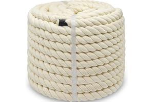 BONSINY Natural White Cotton Rope 1 Inch x 100 Feet Thick Cotton Rope for Crafts Swing Pulling Tug of War