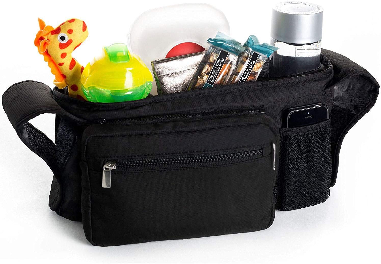 Portable Pram Organiser, Stroller Bag, Pushchair Organizer - Cup Holders, Stores Bottles, Keys, Diapers, Cell Phone, Wallet - Multi Function Organizer Bag for Evenflo Pivot Modular Travel System
