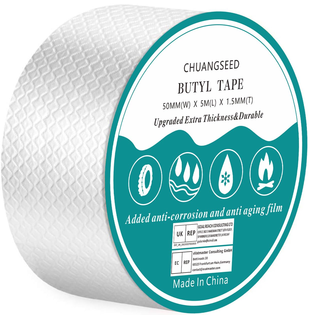 CHUANGSEED Silver Butyl Tape Waterproof Tape Aluminum Foil Tape 5cm X5M Sealan Tape for RV Repair, Window, Glass, Silicone, & EDPM Patching, and Pipe Sealing