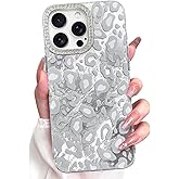 KANGHAR Case for iPhone 16 Pro Leopard Printed Pattern Cute Cheetah Phone Case Clear Bumper Hard Back Shockproof Protective Diamond Glittter Camera Lens Cover for iPhone 16 Pro White