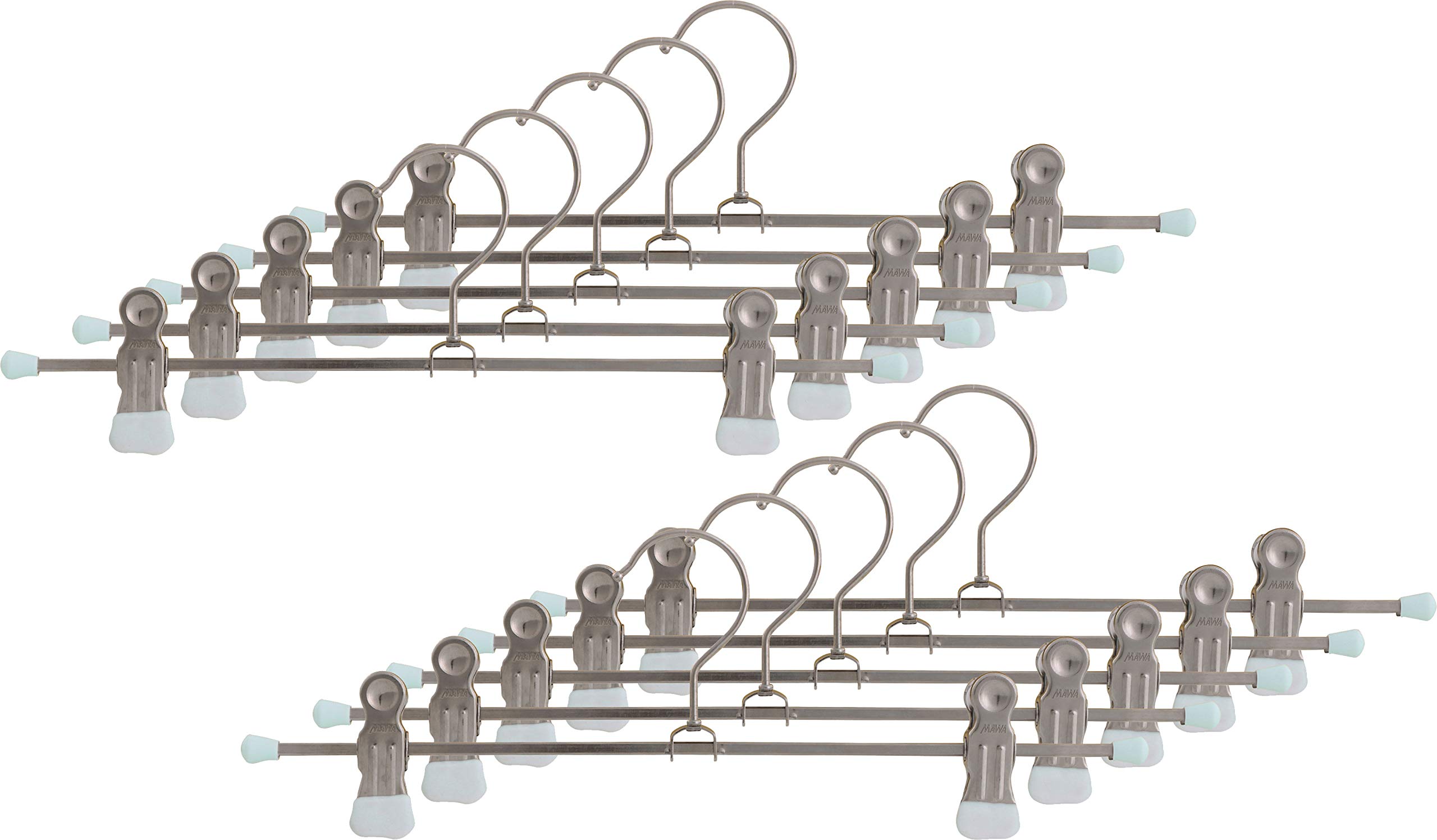 MAWA Hanger for Clothes with Clips, Clip K/D, Set of 10, Space-Saving Hanger for Trousers and Skirts, with Anti-Slip Coated Clips, 360° Rotatable, 30 cm, White