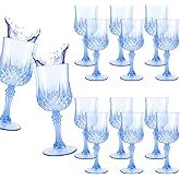 LOPYXBR 12 PCS Blue Plastic Wine Glasses Disposable 7 Oz Goblets for Parties Plastic Cocktail Glasses Blue 7 Oz Drinking Glasses for Party, Wedding, Christmas