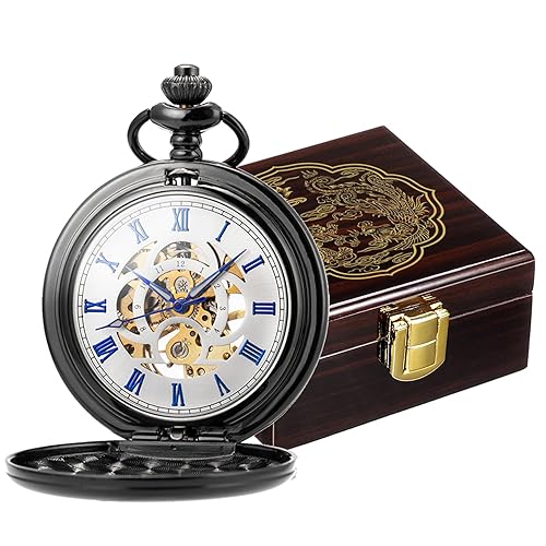ManChDa Antique Mechanical Pocket Watch Lucky Dragon Phoenix Black  Skeleton with Box in Bahrain Whizz Pocket Watches