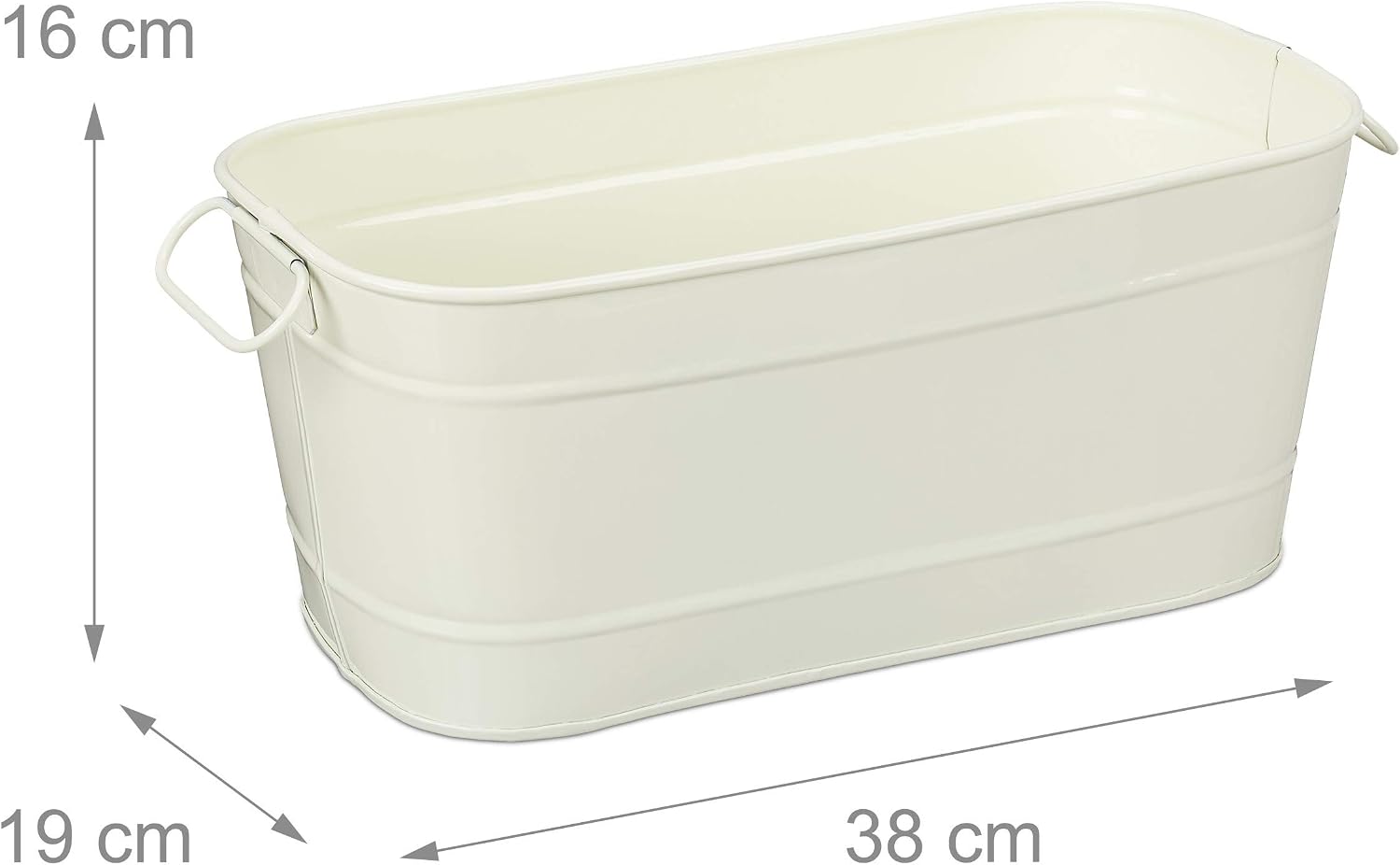Relaxdays Flower Planter, for Garden Balcony & Indoors, for Planting Vintage Look, Metal, HxWxD: 16x38x19 cm, Cream - Image 5