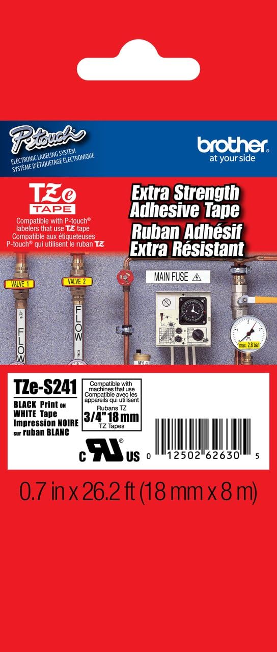 Brother 3/4" (18mm) Black Print on White Extra Strength Adhesive P-touch Tape for Brother PT-E550W, PTE550W Label Maker