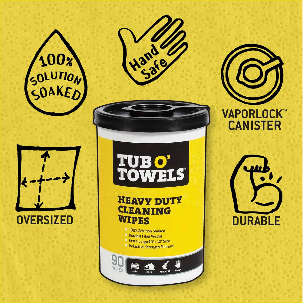 Tub O Towels TW90 Heavy-Duty 10" x 12" Size Multi-Surface Cleaning Wipes, 90 Count Per Canister: Industrial & Scientific