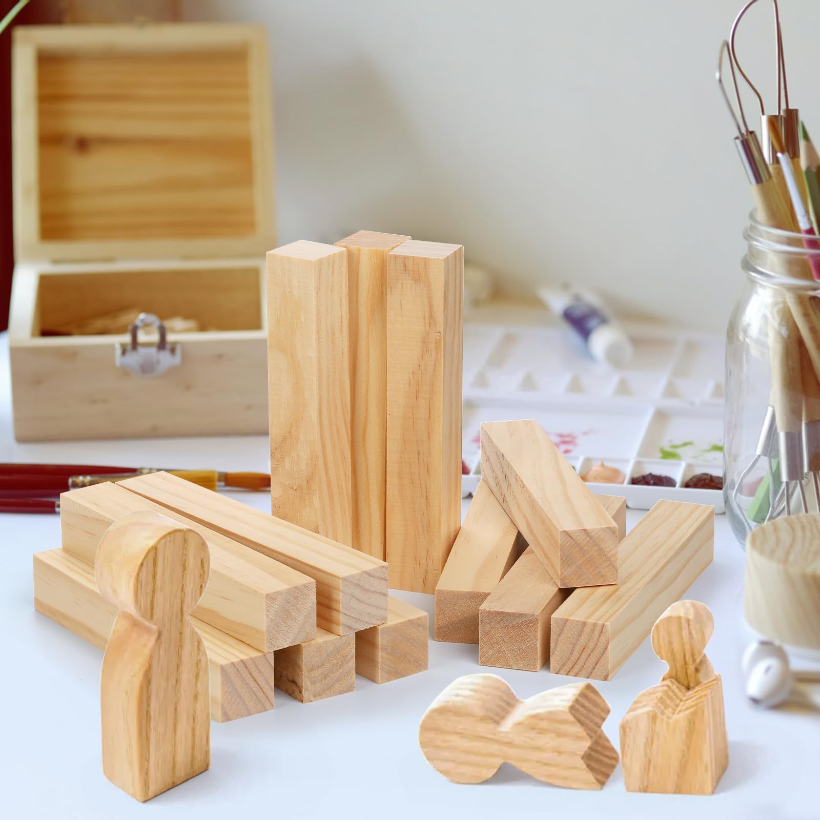 YOUEON 20 Pack Wood Blocks for Carving, 6 x 1 x 1 Inch Unfinished Wooden Blocks for Arts and Crafts, Pinewood Carving Blanks, Whittling Wood Sticks for Beginner or Expert Carvers,DIY Projects
