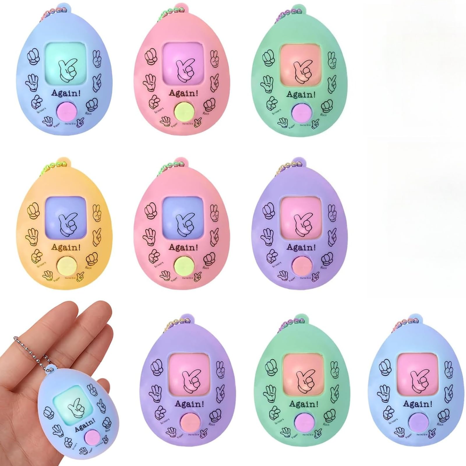 9pcs Rock-Paper-Scissors Egg Keychains, Multi-Color Capsule, Novelty Rock-Paper-Scissors, guessing Game, Birthday Fun mini Keychains Suitable for Party Games (1)