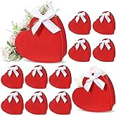 Hahafelt 12 Pack Valentine Heart Flower Boxes for DIY Bouquet, Felt Floral Gift Boxes, Empty Valentine Flower Box for Floral Arrangement, Wedding, Bridal Shower & Mother's Day(Red)
