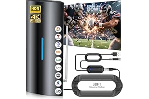 LALEI 3200+ Miles Range Upgraded TV Antenna, Strongest Digital Antenna for Smart TV Indoor Outdoor with Amplifier, Long Range 360° Reception HD Local Channels, Supports 8K, 4K, 1080P for All TVs-38FT Cable