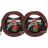 Pig Hog 2 Pack 1/4' Straight to 1/4' Right-Angle Tartan Plaid Instrument Cable, 20 feet PCH20PLR-2