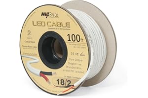 MAXBRITE 18AWG LED Cable/Speaker Wire 2 Conductor in-Wall Plenum Rated Jacketed, Low Voltage Wiring, UL Class 2 Certified - 100 ft Spool