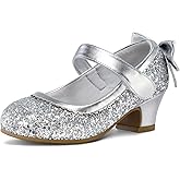 K KomForme Girls Dress Shoes Glitter Mary Jane Pumps with Bow, Low Heel Party Wedding Princess Shoes (Toddler/Little Kids/Big Kids)