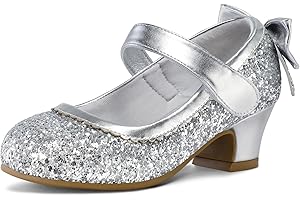 K KomForme Girls Dress Shoes Glitter Mary Jane Pumps with Bow, Low Heel Party Wedding Princess Shoes (Toddler/Little Kids/Big Kids)