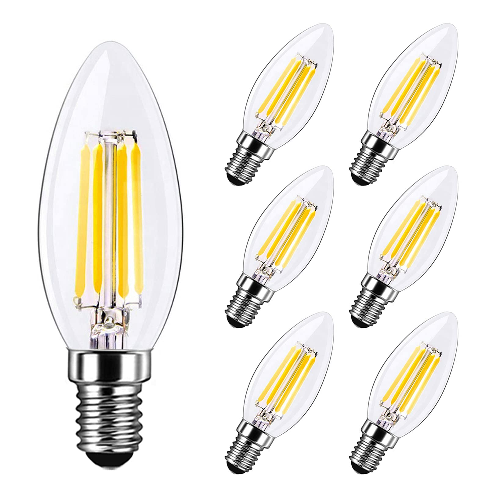 MAYCOLOR E14 Small Edison Screw Candle Bulb 4W Equivalent to 40W, Cool White 6500K, 400Lumen, Chandelier Light Bulbs, Filament Light Bulb E14, Clear Glass, Non-Dimmable, 6-Pack