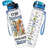 GEPOSTORE Brain Meme Water Bottle 32oz With Time Marker And Flip Lid, Viral Cartoon Parody Character Hydration Bottle, Reusable Plastic Bottle For Daily Use, Funny Gift For Meme Fans