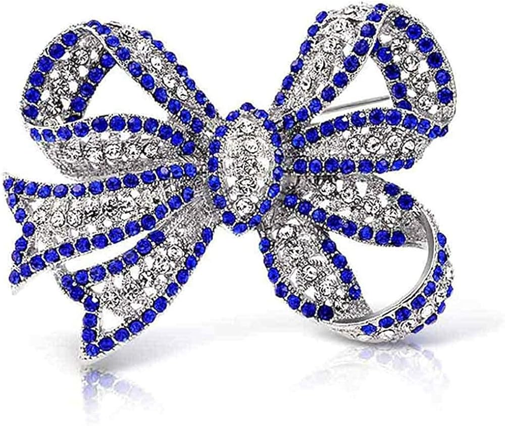 Brooches Vintage Style Royal Blue Clear Bridal Ribbon Crystal Scarf Bow
