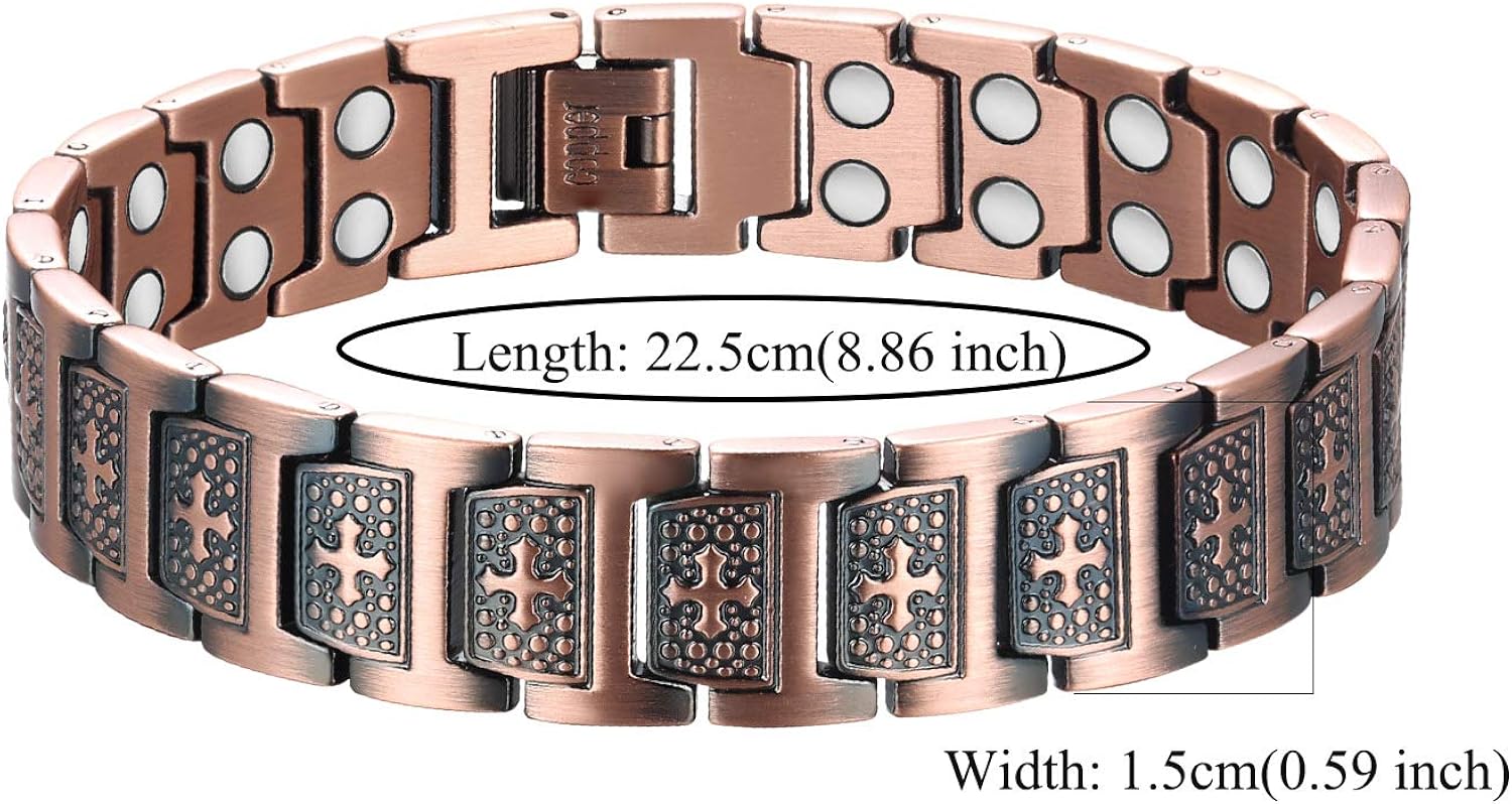 Wincone Magnetic Copper Bracelet for Men Cross 99.99% Pure Copper Double Row Magnetic Bracelets Pain Relief for Arthritis and Carpal Tunnel Syndrome, Confirmation Gifts: Clothing