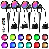 ELEGLO Halloween Christmas Spotlight Outdoor 120V RGB LED Landscape Lighting,Colored Spot Light 110V Plug in Landscape Lights 16Colors+ Warm White with Remote(4Pack)