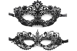 TFTSR Masquerade Masks for Women Couples & Men - Mardi Gras & Venetian Dress Mask in Black & Gold Adults Party Lace Costume
