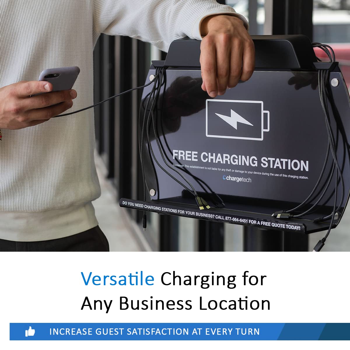 ChargeTech Wall Mounted Mobile Device Charging Station with 4 Apple Compatible Lightning Cables and 4 Android Compatible USB Type-C Cables (Cell Phones, Tablets, Watches)