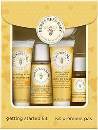 Burt's Bees Baby Getting Started Gift Set, 5 Trial Size Baby Skin Care Products - Lotion, Shampoo & Wash, Daily Cream-to-Powder, Baby Oil and Soap