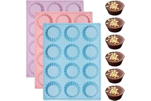 Silicone Peanut Butter Cup Molds, 3 Pack, 12-Cavity Non-stick Candy Chocolate Making Trays for Brownie Mini Tart Pudding Jell