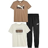 PUMA boys 3 Piece Set, Short Sleeve Cotton Jersey T-shirts & Matching Tricot Pant