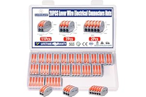 LORDANDLAND 20 PCS Lever Wire Electrical Connectors Nuts Assortment Kit with 28-12 AWG, Multiple Stud2/3/5 Conductor Combination Compact,Quick Disconnect Splicing,Electrical Insulated Terminals