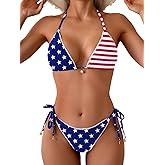 Fanuerg Women's Halter String Triangle Bikini Sets Lace Trim Two Piece Swimsuit Cheeky Swimwear Bathing Suit