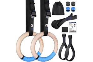 RENRANRING Gymnastic Rings Wooden Gym Rings 1.25'' Exercise Rings with Quick Adjust Numbered Straps, Olympic Rings for Home Gym Training, Workout, Calisthenics, Pull Up