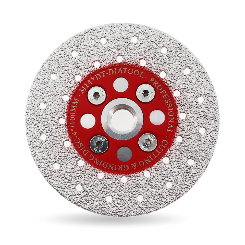 DT-DIATOOL Diamond Cutting and Grinding Discs 4 Inch / 100mm x M14 Double Side Coated Vacuum Brazed for Granite Concrete Marble Stone
